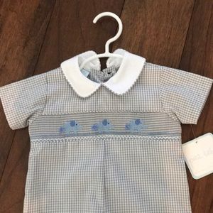 Baby boy hand smocked elephant romper